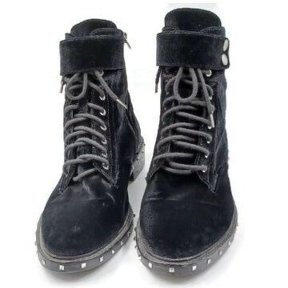 Vince Camuto Shoes - Vince Camuto Talorini Studded Black Velvet Lace Up Combat Moto Ankle Boot Sz 10M